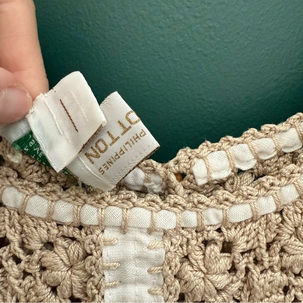 1970S Vintage BROWN & CREAM CROCHET Embroidered MIDI DRESS - Picture 9 of 13